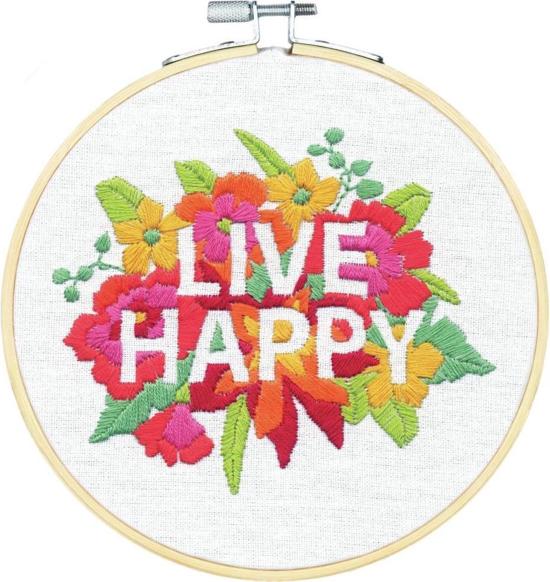 Dimensions Borduurpakket | Live Happy | Volwassen | DIY kit | Borduren | Hobby creatief | MAIA Creative